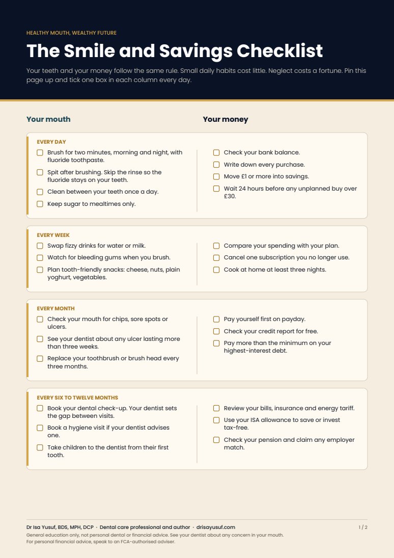 Page one of the Smile and Savings Checklist